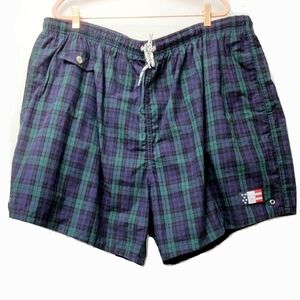 Vintage USA Olympic Brand Apparel JCPenney Plaid Swim Shorts Navy Green Size 3XL